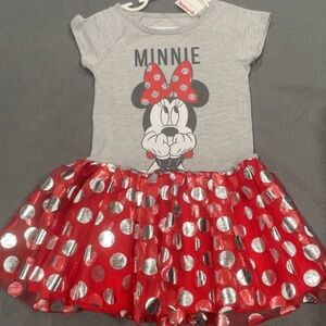 Disney Minnie Mouse Gray and Red Polka Dot Dress Size 4T